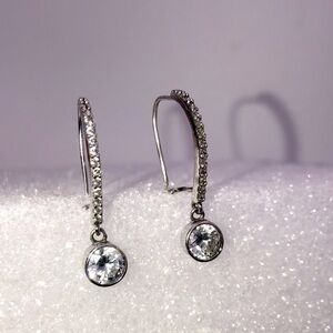 𝅺vintage Sterling & Cz Stone Drop Sparkly Statement Earrings 1.1”